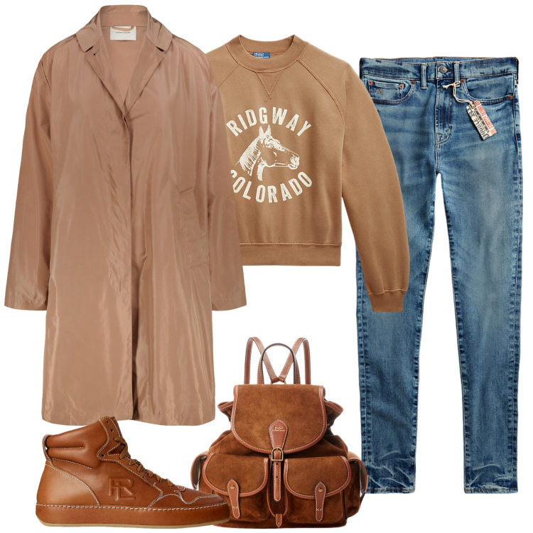 Outfit donna - In caso di pioggia. Stile Casual per Scuola/Università. Abbinamento con jeans, zaini, sneakers, felpe, trench.