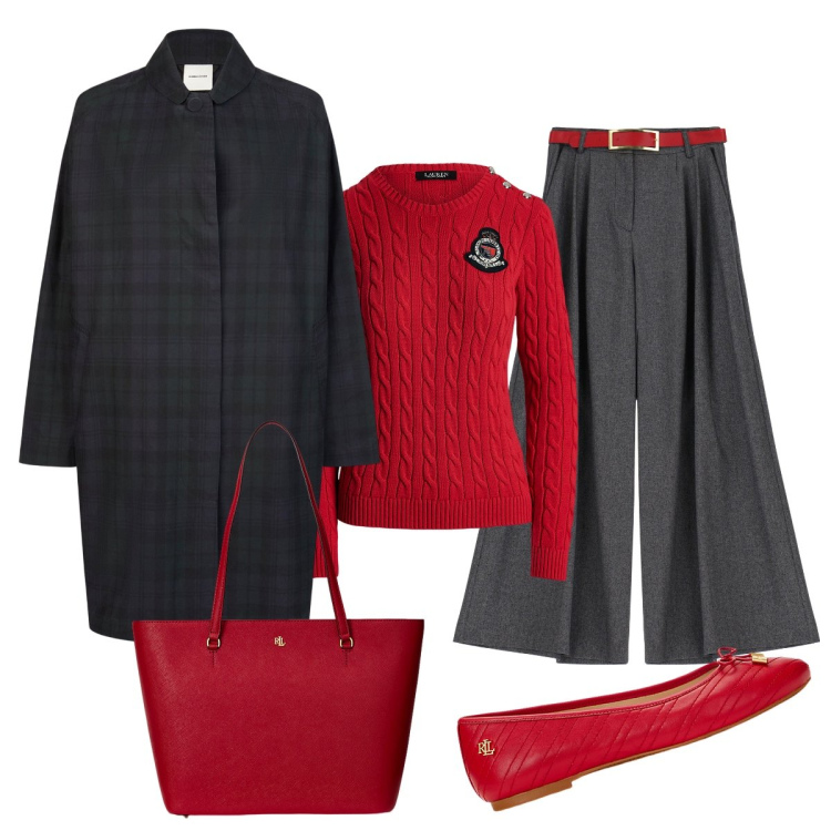 Outfit donna - Il trench Doppelganger a quadri. Stile Minimal per Tutti i giorni. Abbinamento con pantaloni, borse tote, maglieria, ballerine, trench.