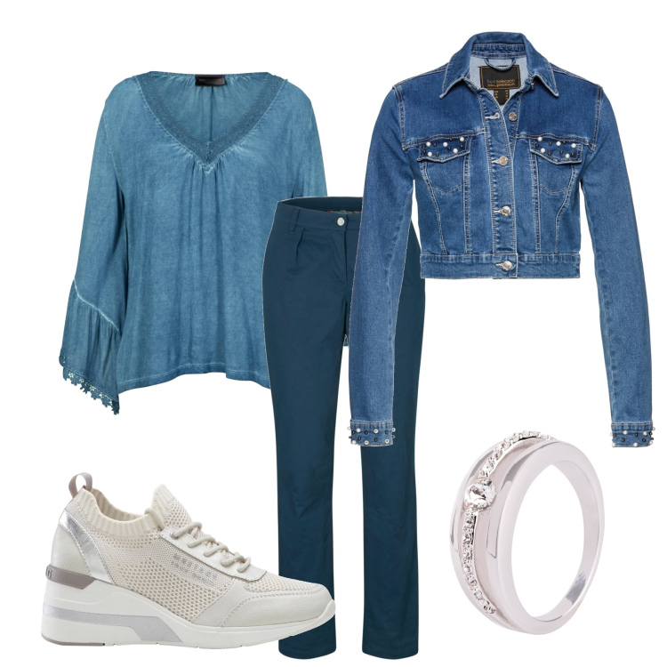 Outfit donna - Total look #1970474. Stile Casual per Tutti i giorni. Abbinamento con sneakers, pantaloni, anelli, maglieria, blazer.