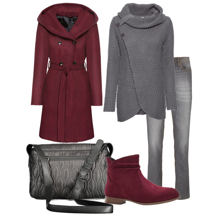 Outfit donna - Gli stivaletti bordeaux. Stile Casual per Tutti i giorni. Abbinamento con maglieria, cappotti, jeans mom, stivaletti, borse a tracolla.