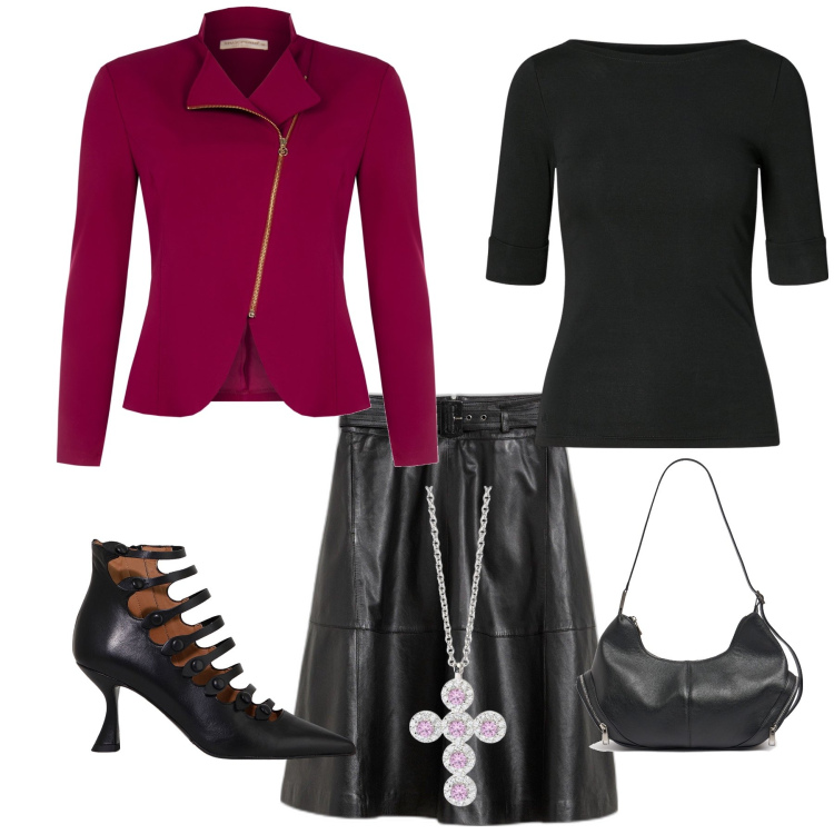 Outfit donna - Total look #1970497. Stile Glamour per Serata fuori. Abbinamento con gonne, ciondoli, blazer, stivaletti, t-shirt, borse a spalla.