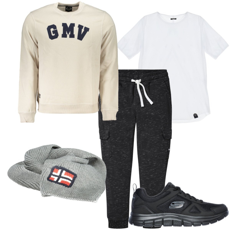 Outfit uomo - I cargo neri. Stile Casual per Sport. Abbinamento con pantaloni cargo, t-shirt, sneakers, felpe, sciarpe.