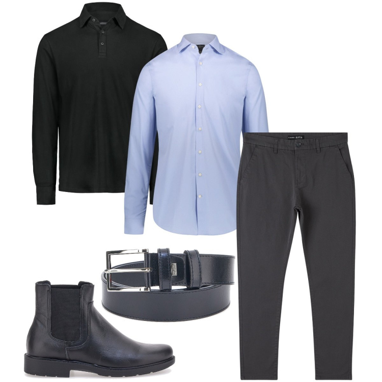 Outfit uomo - La polo e la camicia. Stile Business/Elegante per Serata speciale. Abbinamento con pantaloni chino, camicie, polo, stivali e stivaletti, cinture.