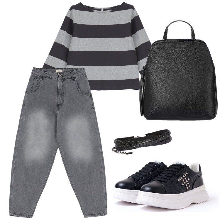 Outfit donna - Total look #1970531. Stile Casual per Ufficio. Abbinamento con sneakers, maglieria, zaini, jeans, cinture.