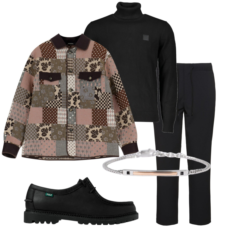 Outfit uomo - Serata con amici. Stile Trendy per Serata speciale. Abbinamento con braccialetti, giacche, scarpe stringate, pantaloni, maglieria.