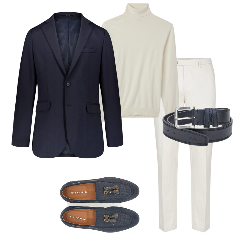 Outfit uomo - Festa di compleanno. Stile Trendy per Serata speciale. Abbinamento con maglieria, giacche, pantaloni chino, scarpe stringate, cinture.