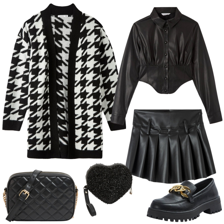 Outfit donna - Leather Mania by Terranova. Stile Rock per Tutti i giorni. Abbinamento con borse a tracolla, portafogli, cardigans, camicie, minigonne, mocassini.