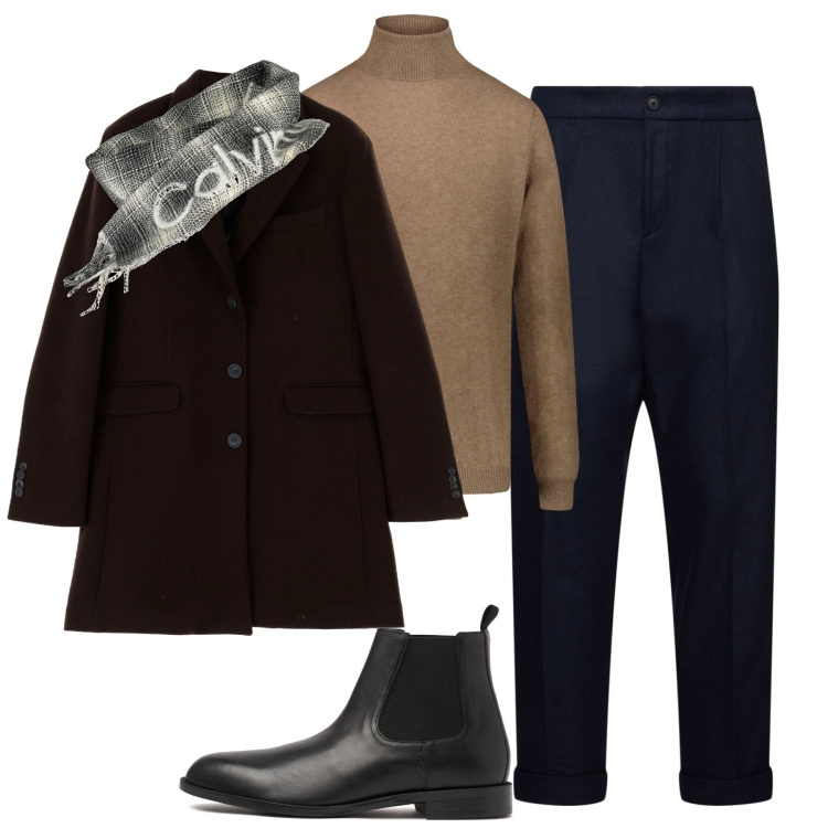 Outfit uomo - In città. Stile Business/Elegante per Tutti i giorni. Abbinamento con cappotti, maglieria, stivali e stivaletti, pantaloni, sciarpe.