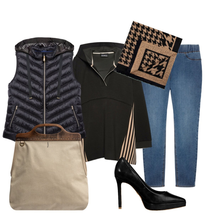 Outfit donna - jeans e tacchi a spillo… trendy. Stile Casual chic per Tutti i giorni. Abbinamento con sciarpe, décolleté, borse a tracolla, felpe con cappuccio, piumini, jeggings.
