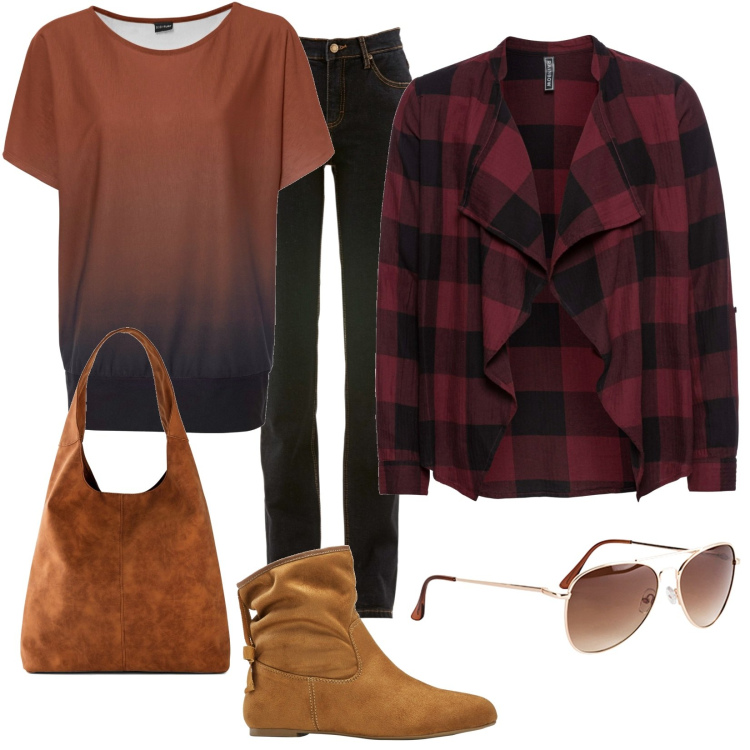 Outfit donna - I miei capi d\'autunno. Stile Trendy per Tutti i giorni. Abbinamento con jeans mom, occhiali da sole, bomber, maglieria, stivaletti, shopping bag.