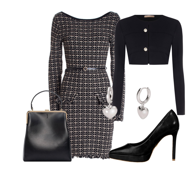 Outfit donna - Total look #1970835. Stile Casual chic per Serata fuori. Abbinamento con orecchini, décolleté, blazer, vestiti, borse a spalla.