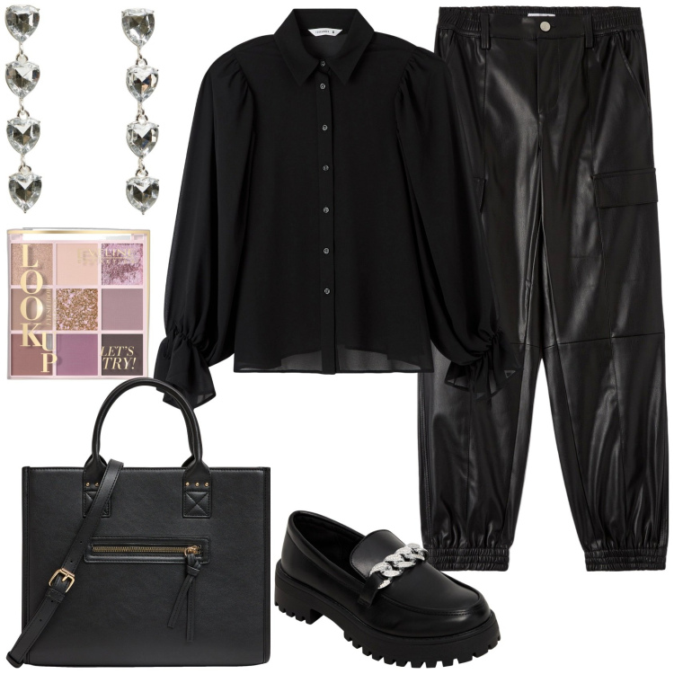 Outfit donna - Rock chic per l\'ufficio. Stile Rock per Ufficio. Abbinamento con ombretti, pantaloni cargo, mocassini, camicie, shopping bag, orecchini.