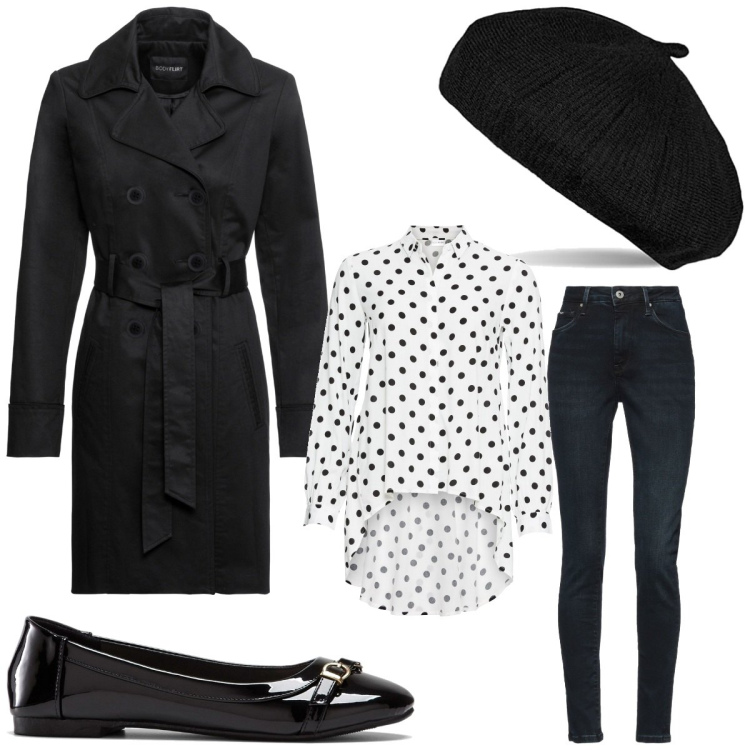 Outfit femme - Mon petit béret. Style Tendance pour Tous les jours. Assortir avec imperméable, chemisiers, ballerines, bonnets, jean skinny.