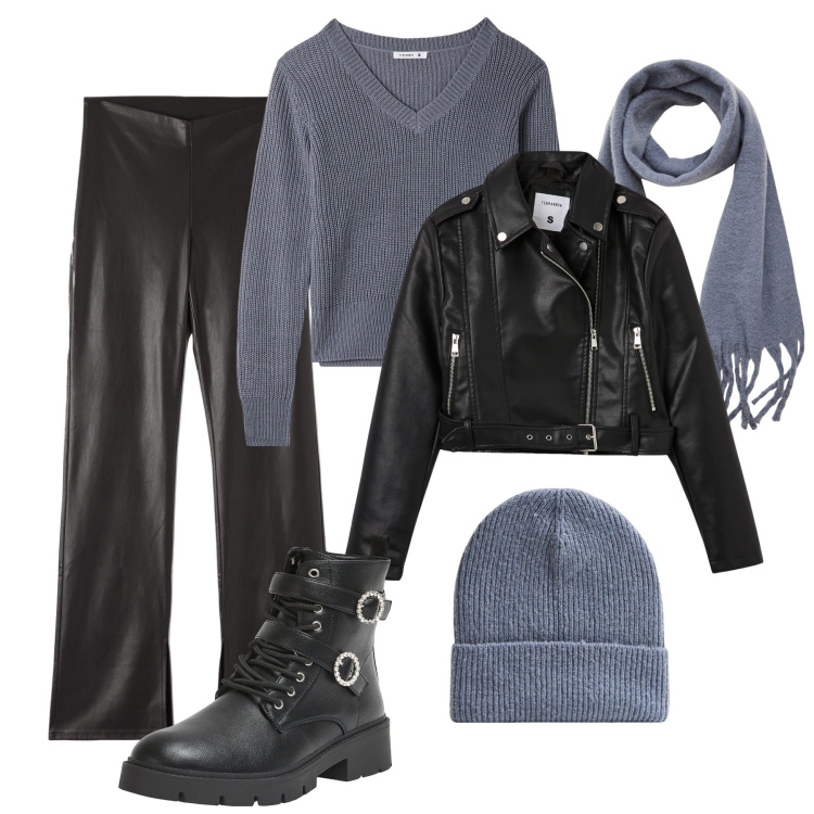 Outfit donna - Grintosa in città con gli strass !. Stile Rock per Tutti i giorni. Abbinamento con anfibi, pantaloni, maglieria, giacche, berretti, sciarpe.