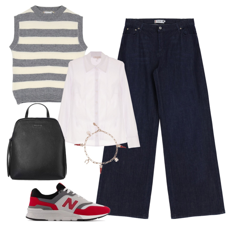 Outfit donna - Il Denim ampio. Stile Casual per Tutti i giorni. Abbinamento con camicie, jeans, maglieria, braccialetti, sneakers, zaini.