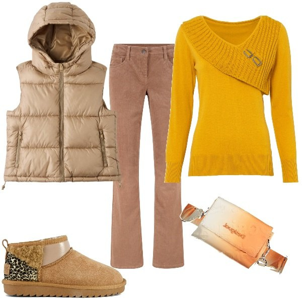Outfit donna - I primi freddi autunnali. Stile Casual per Tutti i giorni. Abbinamento con pantaloni, maglieria, piumini, stivali, borse a mano.