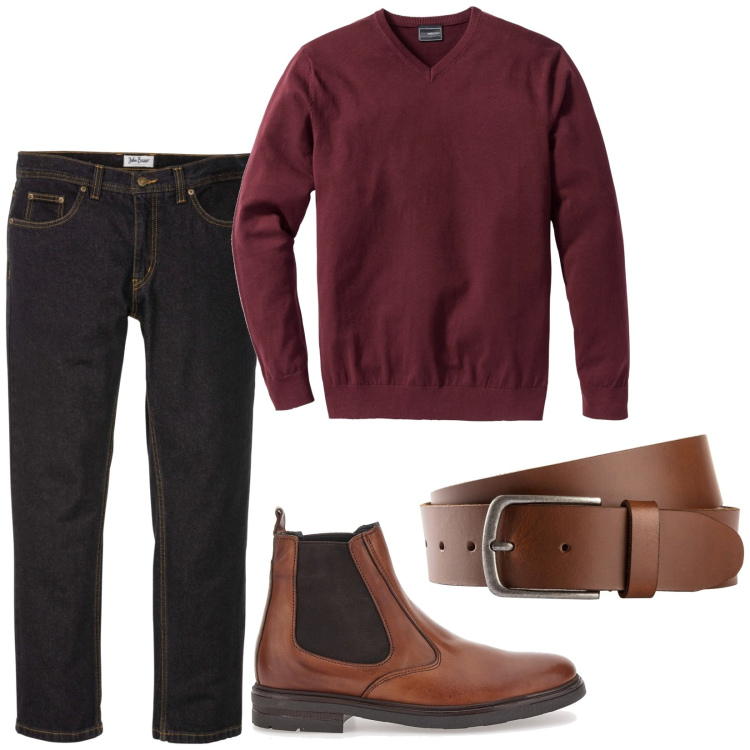 Outfit uomo - Total look #1971889. Stile Urban per Tutti i giorni. Abbinamento con jeans dritti, maglieria, cinture, stivali e stivaletti.