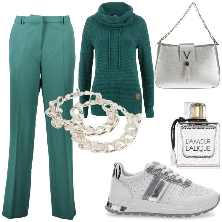 Outfit donna - Total look #1971907. Stile Casual per Ufficio. Abbinamento con maglieria, profumi, braccialetti, sneakers, pantaloni, borse a spalla.