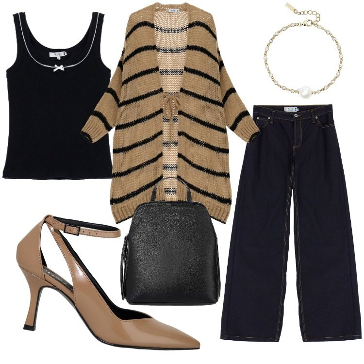 Outfit donna - On the road in denim 3. Stile Urban per Tutti i giorni. Abbinamento con braccialetti, cardigans, jeans, top, zaini, décolleté.
