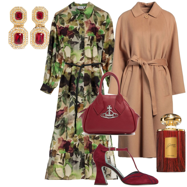 Outfit donna - Orecchini vistosi Red/gold. Stile Glamour per Serata fuori. Abbinamento con décolleté, cappotti, profumi, vestiti lunghi, borse a mano, orecchini.