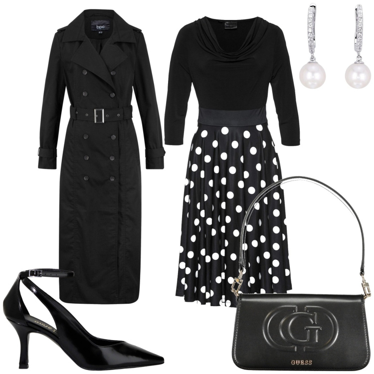 Outfit donna - Bon Ton mattina e sera. Stile Bon Ton per Tutti i giorni. Abbinamento con trench, vestiti, orecchini, décolleté, borse a spalla.