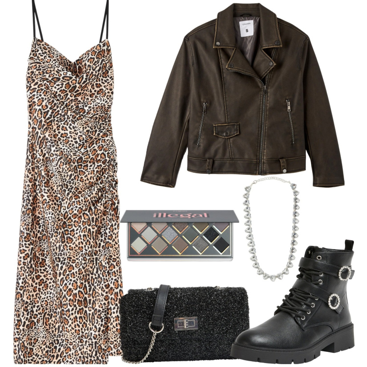 Outfit donna - Courtney Love. Stile Rock per Serata fuori. Abbinamento con ombretti, collane, anfibi, borse a tracolla, vestiti, giacche.