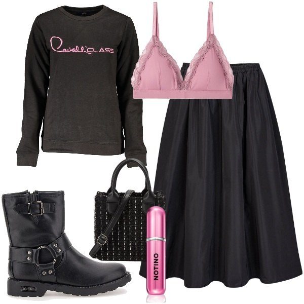 Outfit donna - Rock. Stile Rock per Tutti i giorni. Abbinamento con profumi, reggiseni, shopping bag, stivaletti, felpe, gonne lunghe.