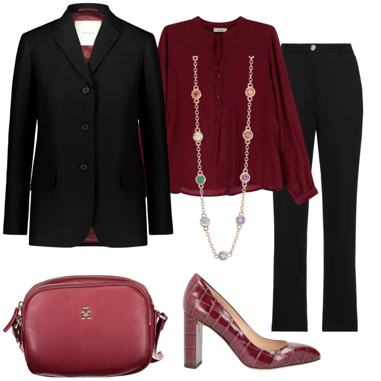 Outfit donna - Total look #1972161. Stile Bon Ton per Ufficio. Abbinamento con décolleté, pantaloni, collane, camicie, blazer, borse a tracolla.