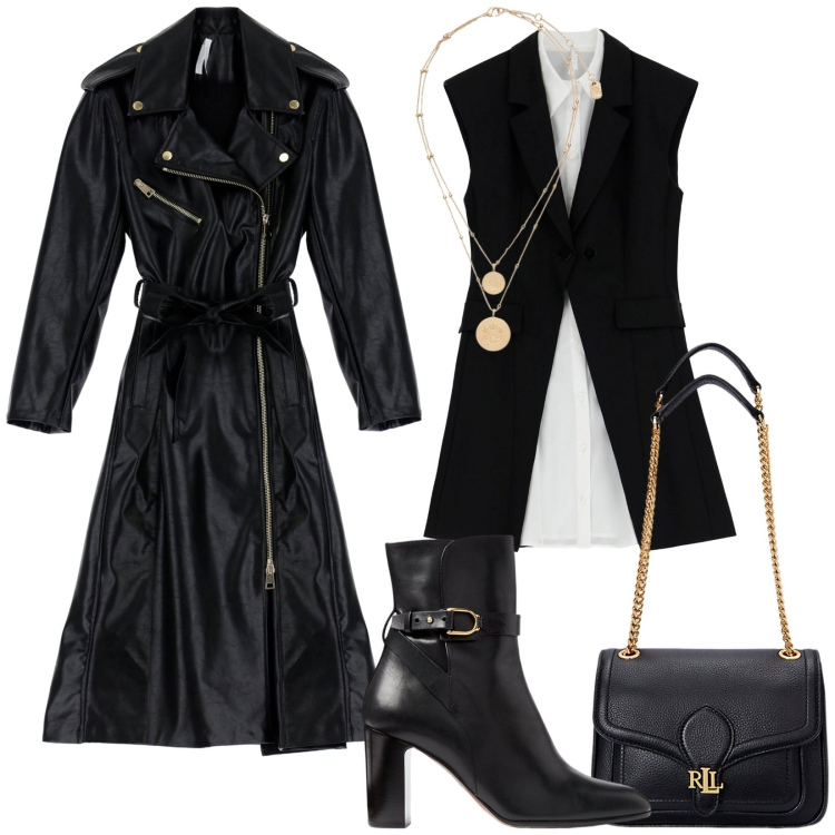 Outfit donna - Total look #1972235. Stile Casual chic per Serata fuori. look ideale per Tall. Abbinamento con vestiti senza maniche, trench, ciondoli, stivaletti, borse a spalla.