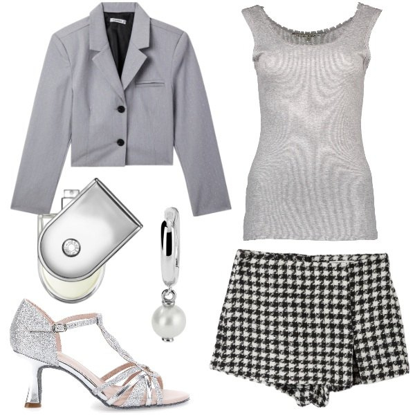 Outfit donna - Boogie-woogi. Stile Glamour per Serata fuori. Abbinamento con profumi, blazer, gonne, orecchini, décolleté, top.