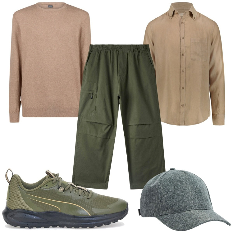 Outfit uomo - Total look #1972260. Stile Casual per Tutti i giorni. Abbinamento con pantaloni, cappelli, maglieria, sneakers, camicie.