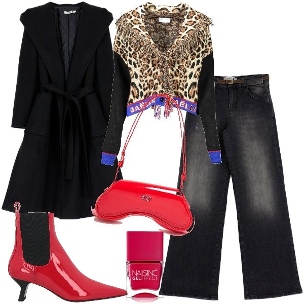 Outfit donna - Serata glamour. Stile Trendy per Serata fuori. Abbinamento con stivaletti, smalti, jeans, cappotti, cardigans, borse a spalla.