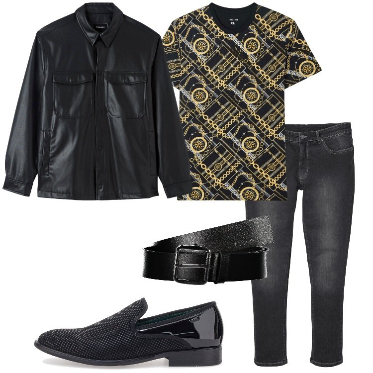 Outfit uomo - Una serata speciale. Stile Trendy per Serata speciale. Abbinamento con jeans slim fit, t-shirt, cappotti, scarpe stringate, cinture.