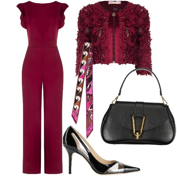 Outfit donna - Matrimonio a ottobre. Stile Chic per Cerimonia. Abbinamento con décolleté, tute, blazer, borse a tracolla, sciarpe.