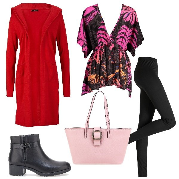 Outfit donna - Leggins. Stile Urban per Serata fuori. Abbinamento con leggings, cardigans, stivaletti chelsea, vestiti corti, borse a spalla.