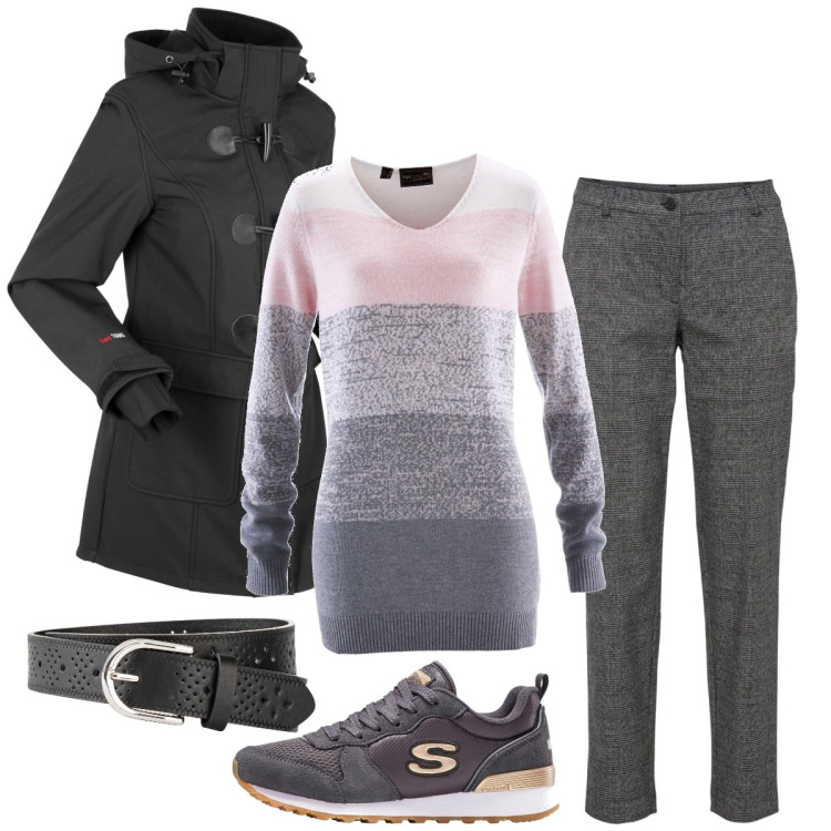 Outfit donna - Bonprix - Autumn favourites. Stile Casual chic per Tutti i giorni. Abbinamento con montgomery, pantaloni, maglieria, sneakers, cinture.
