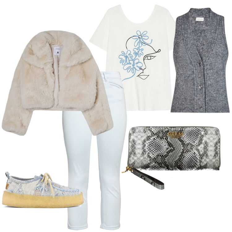 Outfit donna - Total look #1972605. Stile Casual per Tutti i giorni. Abbinamento con pantaloni, blazer, mocassini, maglieria, portafogli, t-shirt.