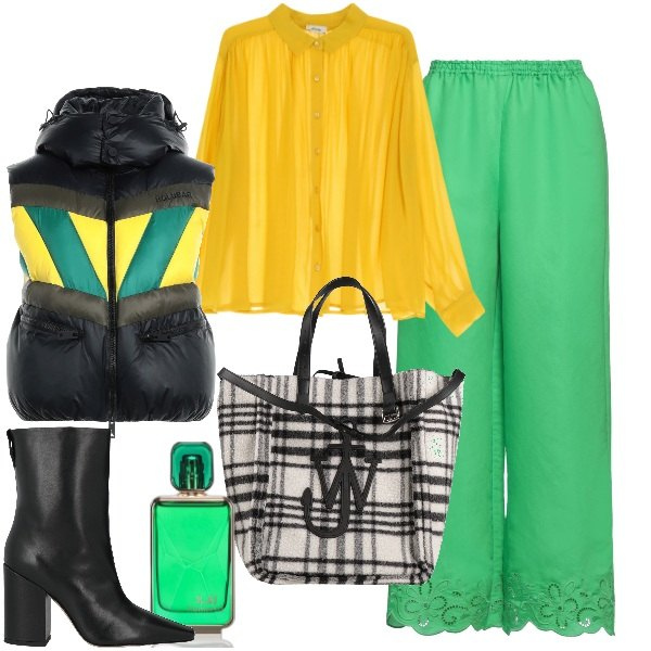 Outfit donna - Total look #1972611. Stile Urban per Tutti i giorni. Abbinamento con pantaloni, stivaletti, piumini, borse a mano, profumi, camicie.