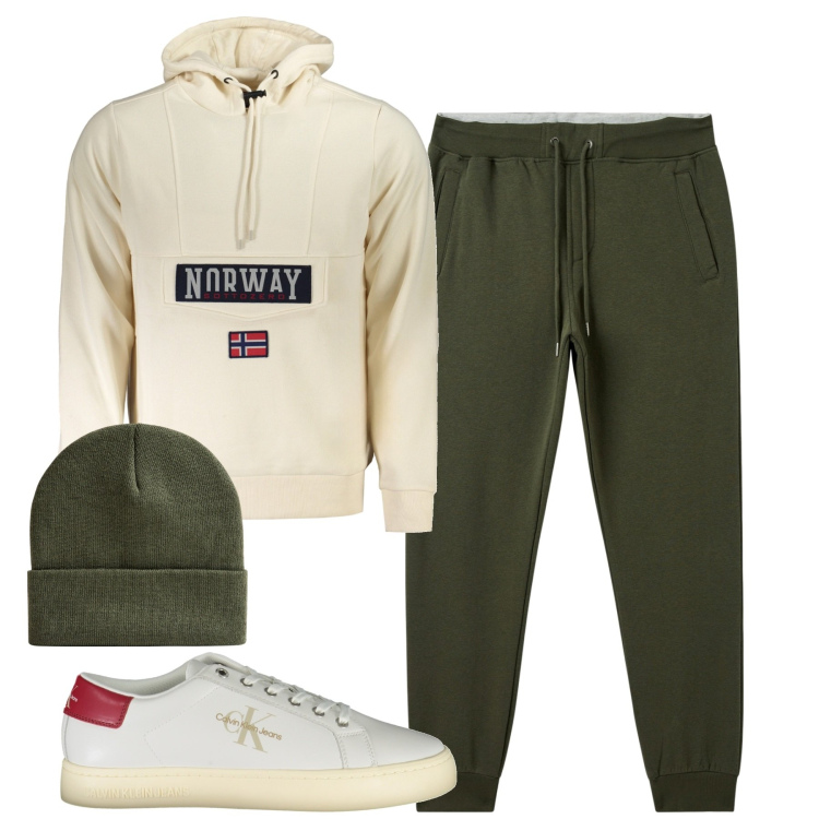 Outfit uomo - Relaxing time. Stile Casual per Tutti i giorni. Abbinamento con pantaloni, berretti, felpe con cappuccio, sneakers.