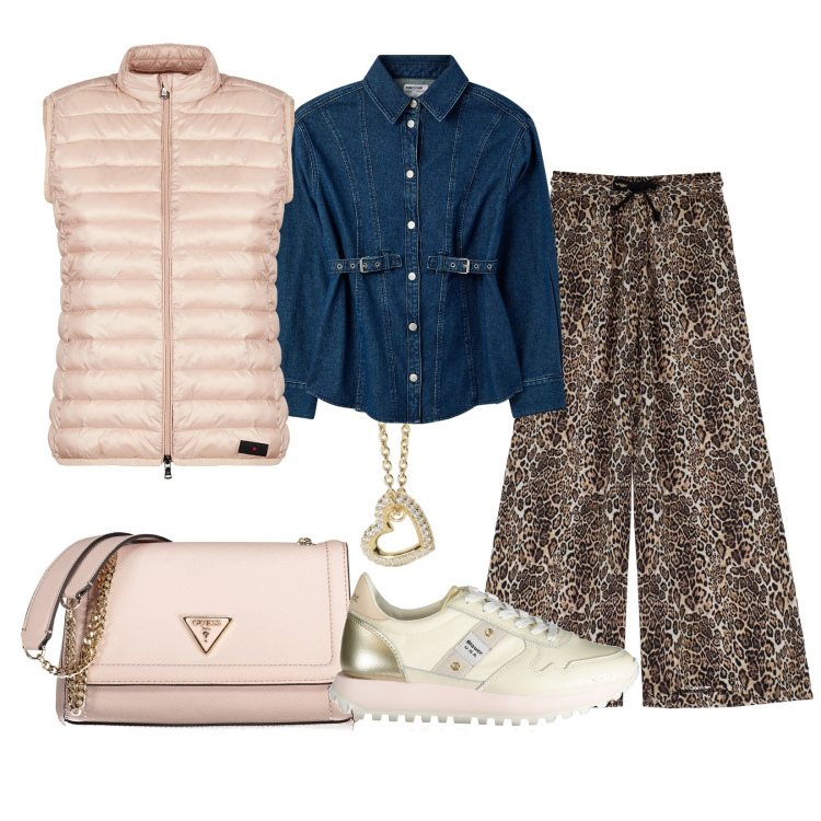 Outfit donna - Pastel pink. Stile Casual per Tutti i giorni. Abbinamento con camicie, collane, pantaloni, piumini, borse a spalla, sneakers.