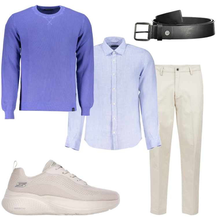 Outfit uomo - La serata estiva con te. Stile Trendy per Tutti i giorni. Abbinamento con pantaloni, cinture, maglieria, camicie, sneakers.