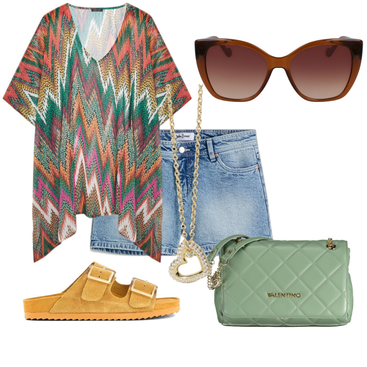 Outfit donna - Total look #1972901. Stile Etnico per Tutti i giorni. Abbinamento con shorts, collane, sandali, borse a spalla, caftani, occhiali da sole.