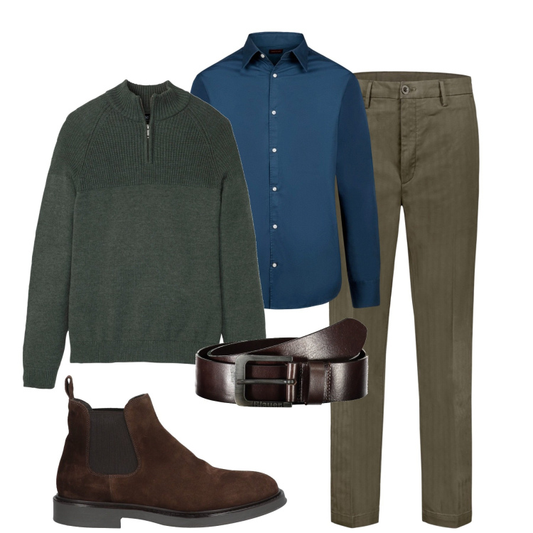 Outfit uomo - City. Stile Urban per Tutti i giorni. Abbinamento con maglieria, stivali e stivaletti, pantaloni, camicie, cinture.