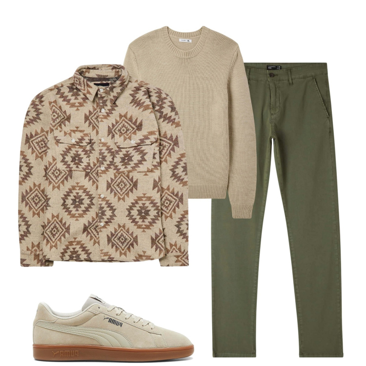 Outfit uomo - Overshirt Terranova. Stile Trendy per Tutti i giorni. Abbinamento con cappotti, maglieria, pantaloni chino, sneakers.