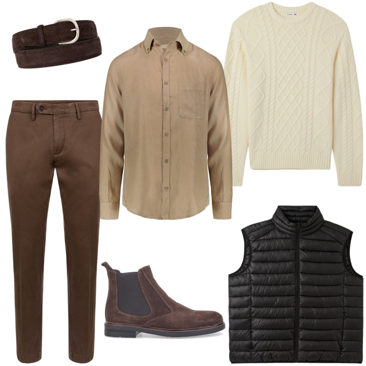 Outfit uomo - Outfit stratificato e ... strategico. Stile Casual per Tutti i giorni. Abbinamento con maglieria, gilet, stivali e stivaletti, cinture, camicie, pantaloni chino.
