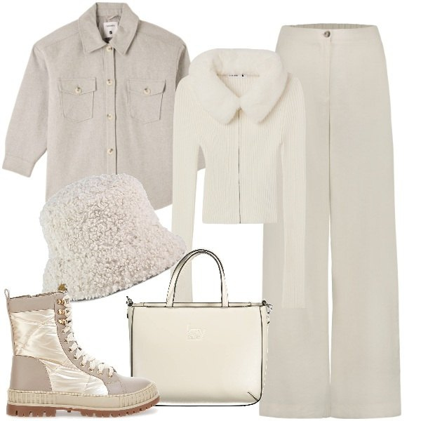 Outfit donna - Happy. Stile Casual chic per Tutti i giorni. Abbinamento con cardigans, cappotti, stivaletti, pantaloni, borse a spalla, cappelli.