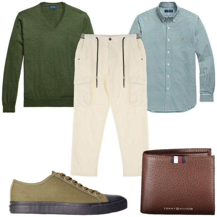 Outfit uomo - Total look #1973075. Stile Casual per Tutti i giorni. Abbinamento con pantaloni cargo, sneakers, camicie, maglieria, portafogli.