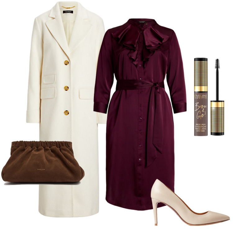 Outfit donna - Il cappotto color panna. Stile Chic per Cerimonia. Abbinamento con mascara, vestiti, décolleté, cappotti, pochette.