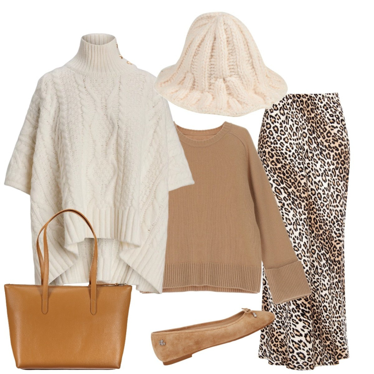 Outfit donna - La gonna animalier sexi. Stile Glamour per Serata fuori. Abbinamento con cappelli, gonne lunghe, pullovers, ballerine, cappotti, borse a spalla.