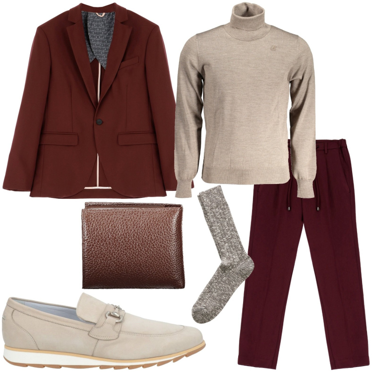 Outfit uomo - Essenziale e minimal. Stile Urban per Ufficio. Abbinamento con scarpe stringate, giacche, pantaloni, calzini, maglieria, portafogli.